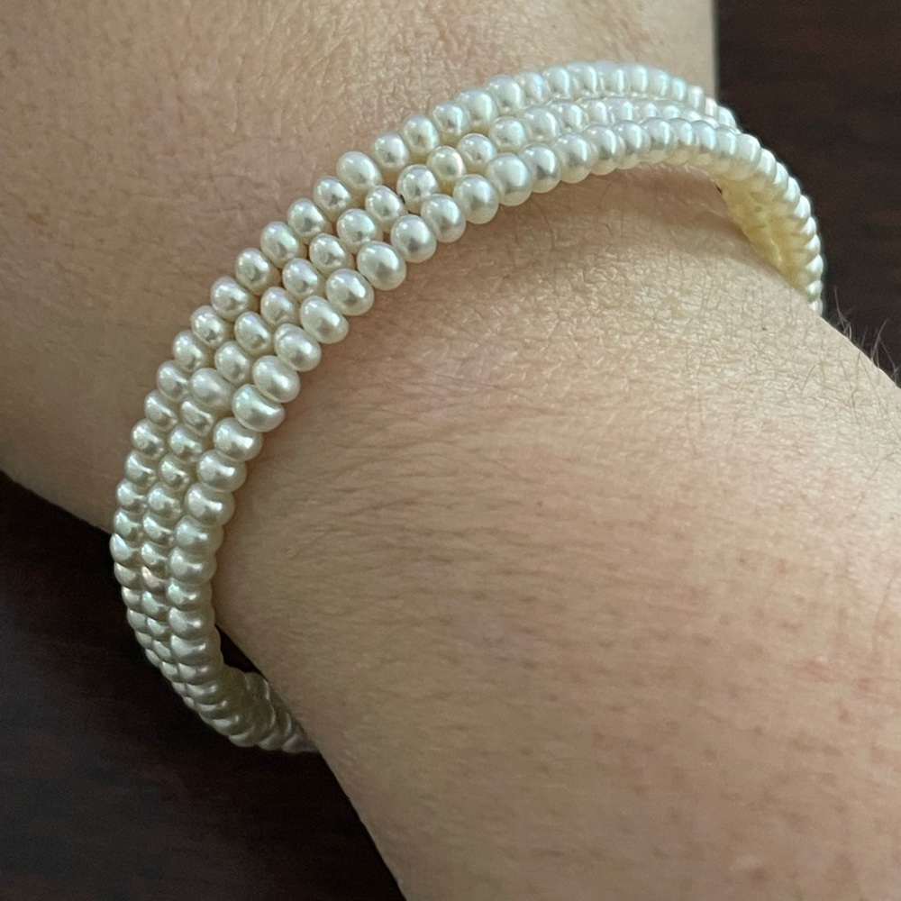 Cultured white freshwater pearl bracelet bangle - Picture 1 of 6